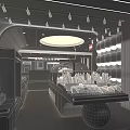 Family Dessert Shop Interior With Pink White Decor Display Cases And Fresh Bread