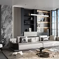 Modern Living Room Sofa Combination Side Table Carpet Bookcase 3d model
