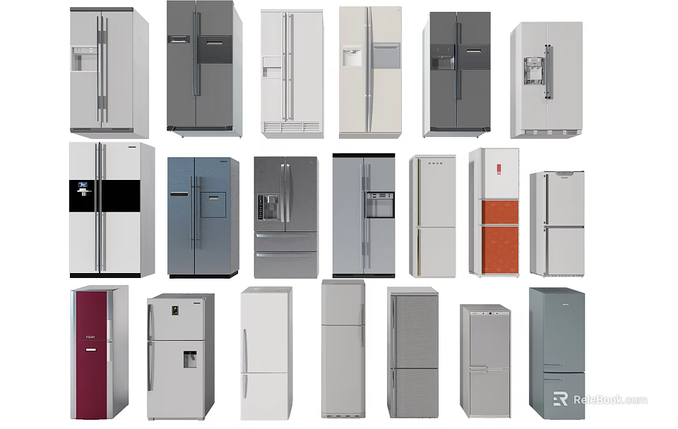Various Styles Of Modern Refrigerators And Freezers In Different Colors 3d model 