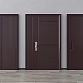 Three Dark Brown Security Doors With Modern Interior Design And Stylish Panel Structures 3d model