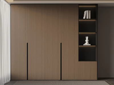Modern Wooden Wardrobe With Open Shelves And Minimalist Design Elements 3d model