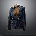Distressed Blue Blazer with Vintage Design on Mannequin for Everyday Use