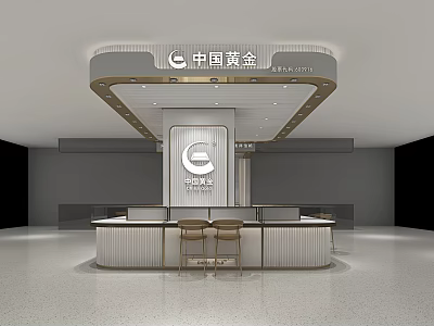 China Gold Jewelry Store Interior Design With Counter Display And Logo Sign 3d model