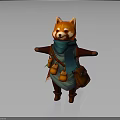 Anthropomorphic Red Panda Character With Blue Scarf Green Outfit Brown Backpack And Outstretched Arms