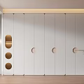 Modern White Wardrobe Interior With Circular Decorations Wooden Floor And Plant