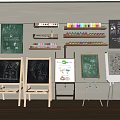 Art Studio With Easels Drawing Boards Brushes And Colorful Paint Tubes 3d model