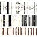 Decorative Wooden and Metal Balusters with Ornate Design Elements in Various Styles