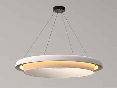 Modern Circular White Pendant Light with Illuminated Ring and Black Suspension Cables 3d model