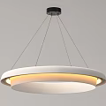 Modern Circular White Pendant Light with Illuminated Ring and Black Suspension Cables
