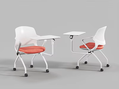 Ergonomic Modern Office Chairs With Orange Cushions White Backrests Foldable Desk Attachments And Wheeled Base 3d model