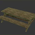 Rustic Wooden Picnic Table With Attached Benches For Outdoor Use 3d model