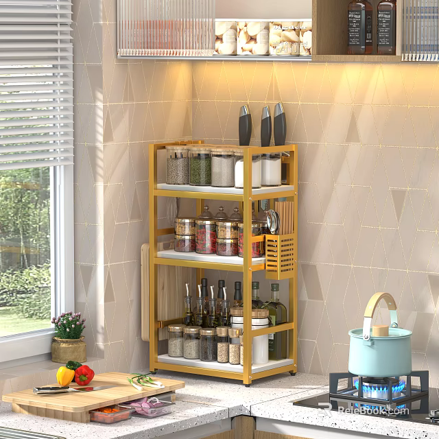 Yellow Multilayer Bathroom Cabinet Rack With Storage Shelves For Toiletries And Accessories 3d model 