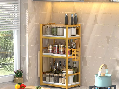 Yellow Multilayer Bathroom Cabinet Rack With Storage Shelves For Toiletries And Accessories 3d model