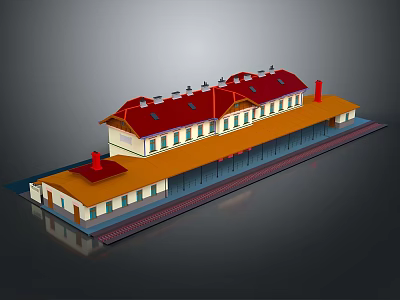 Long Residential Building Featuring Red Roof Yellow Walls And White Windows 3d model