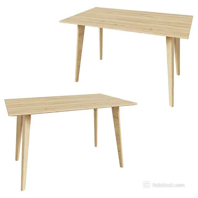 Modern Minimalist Wooden Dining Tables With Slim Legs And Rectangular Top Design 3d model