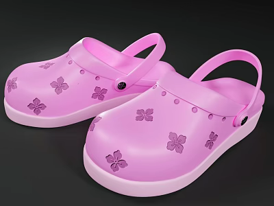 Pink Clogs Shoes with Flower Patterns White Soles and Adjustable Straps 3d model
