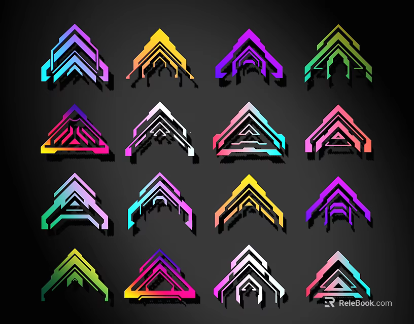 Colorful Geometric Line Patterns With Triangular Shapes In Multiple Vibrant Hues 3d model 