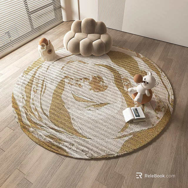 Round Area Rug In Modern Living Room With Decor 3d model 