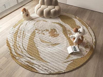 Round Area Rug In Modern Living Room With Decor 3d model