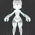 Woman in Blue and White Rabbit Ears Costume 3D Animated Character with Green Eyes