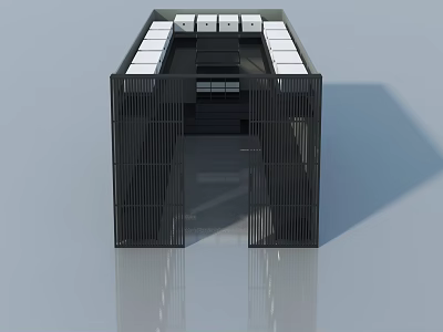 Modern Swing Door Design with Black Frame Glass and Symmetrical Structure White Blocks on Top 3d model
