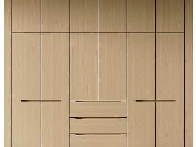 Light Wood Modern Wardrobe with Cabinet Doors and Drawers in Minimalist Design 3d model