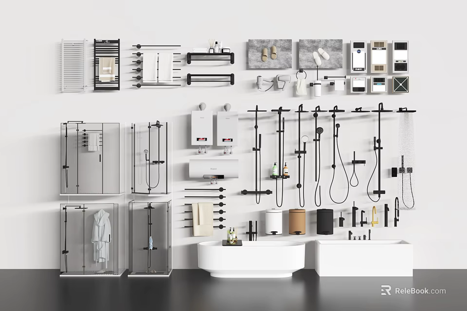 Modern Bathroom Combination With Bathtub Shower Fixtures Faucets And Storage Shelves 3d model 