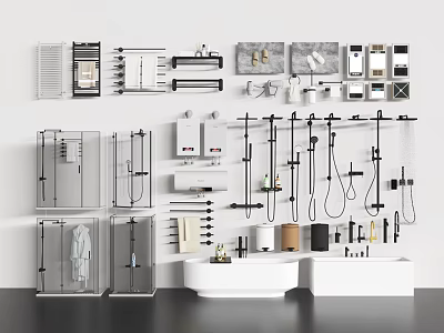 Modern Bathroom Combination With Bathtub Shower Fixtures Faucets And Storage Shelves 3d model