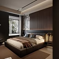Modern Dark Tone Bedroom Interior With Large Bed Closet Floor Lamp Dark Furniture And Rug