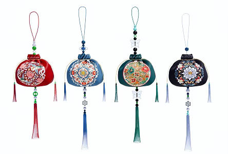 New Chinese-style Pendant Intangible Cultural Heritage Hanging Fragrant Sachet Fragrant Bag Pocket Traditional Folk Embroidery Craft Embroidery Fragrant Bag Fringe Handmade Embroidery Fringe Pocket 3d model