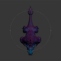 Fierce 3D Game Movie Character With Purple Blue Spikes Sharp Teeth And Yellow Eyes