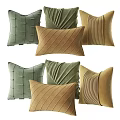 Stylish Textured Throw Pillows In Green And Brown Velvet With Striped Patterns