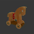 Classic Handcrafted Wooden Toy Horse With Red Saddle And Rolling Wheels For Kids Playtime