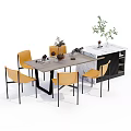 Modern Dining Table Set With Yellow Chairs Marble Sideboard And Decorative Plants 3d model