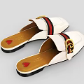 Stylish White Slippers Featuring Gold Metal Buckle And Red Black Stripes
