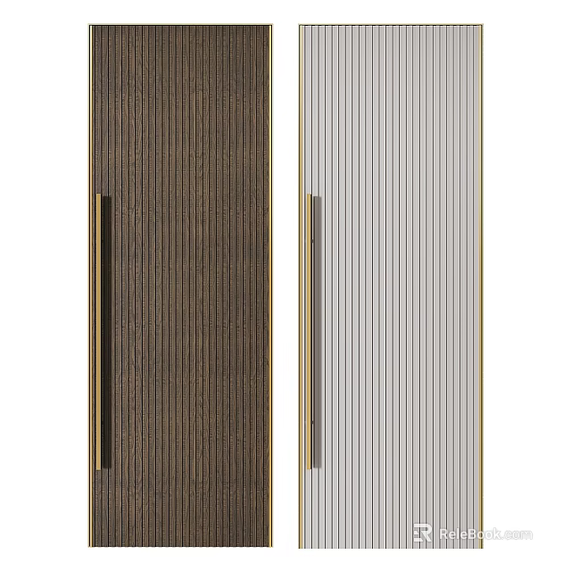 Elegant Dark Brown and Light Gray Hinged Doors with Vertical Stripe Design and Metal Handles 3d model 