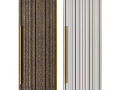 Elegant Dark Brown and Light Gray Hinged Doors with Vertical Stripe Design and Metal Handles 3d model