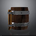 Vintage Wooden Barrel With Metal Bands Wooden Handle And Decorative Rivets