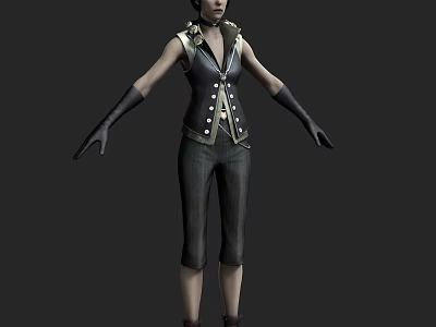 Game And Movie Character In Leather Vest With Buttons Striped Pants Long Gloves And Boots 3d model