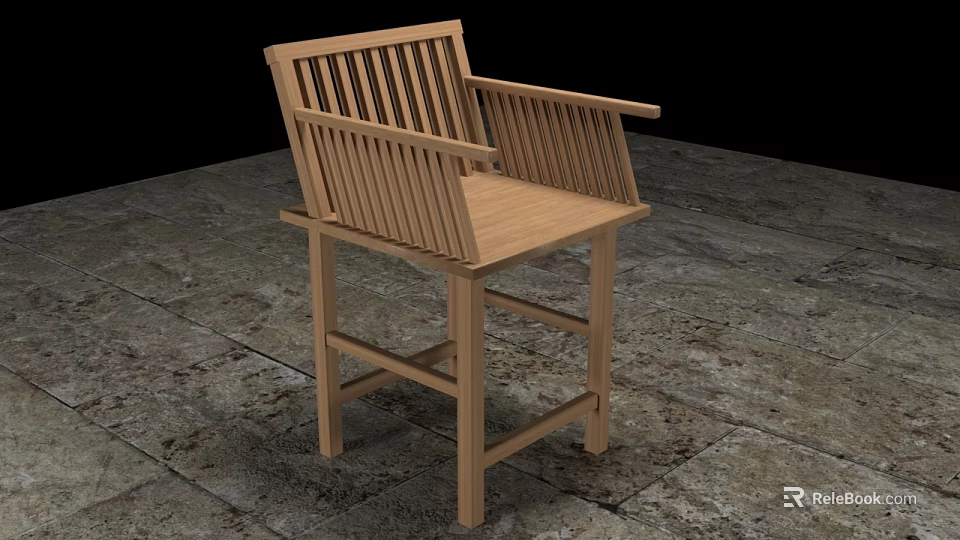 Wooden Leisure Chair With Slatted Backrest And Armrest For Outdoor Patio Use 3d model 