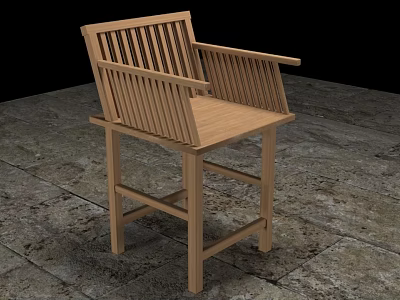 Wooden Leisure Chair With Slatted Backrest And Armrest For Outdoor Patio Use 3d model