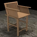 Wooden Leisure Chair With Slatted Backrest And Armrest For Outdoor Patio Use