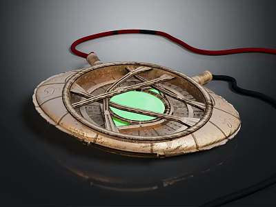 Decorative Ornament Set With Circular Metallic Structure Green Center And Red Black Cords 3d model