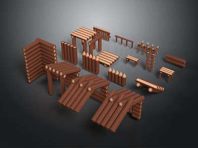 Wooden Building Model Components With Various Architectural Structures And Shapes 3d model