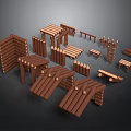 Wooden Building Model Components With Various Architectural Structures And Shapes