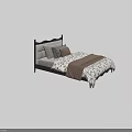 Cozy Single Bed With Black Headboard Beige Brown Pillows And Patterned Bedspread 3d model