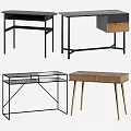 Modern Desks With Black Metal Frames Clear Glass Tops And Natural Wooden Tabletops