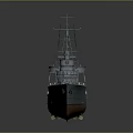 Detailed Naval Warship 3D Model With Turrets Chimneys Antennas And Blue Gray Hull