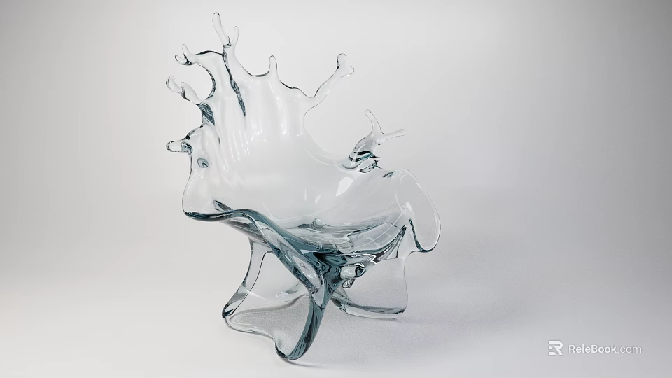 Single Transparent Glass Chair With Modern Artistic Fluid Splash Shaped Design 3d model 