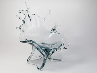 Single Transparent Glass Chair With Modern Artistic Fluid Splash Shaped Design 3d model
